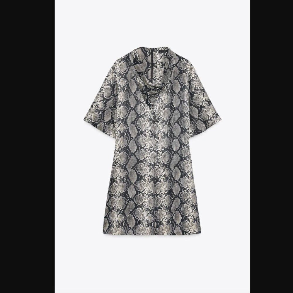 NWT ZARA Snakeskin Animal Print Mini Dress Cowl Neck silk feel size M